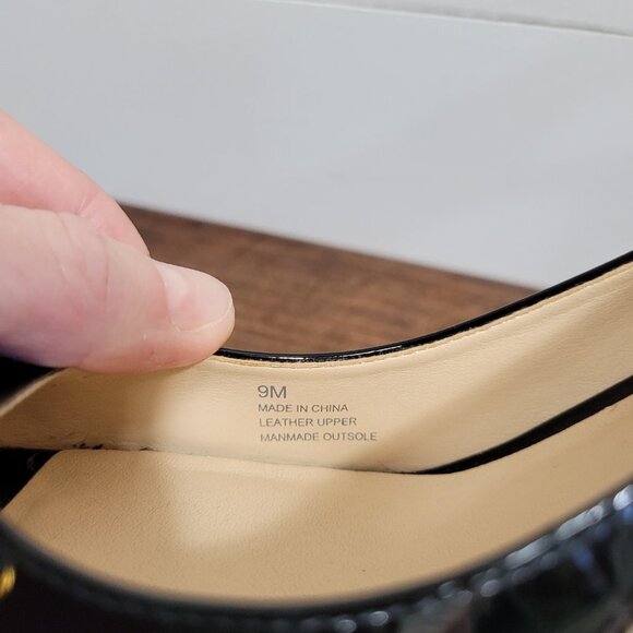 Talbots Black Patent Peep Toe Bow Elastic Heel Strap 4.25" Heels Women's sz 9M. - Picture 10 of 10